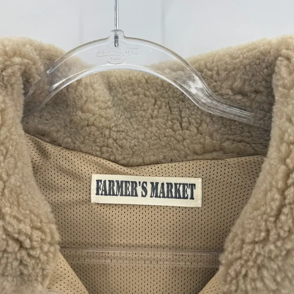 FARMER'S MARKET Mens Fleece Full Zip Jacket Size M Oversized Boxy Cotton Linen